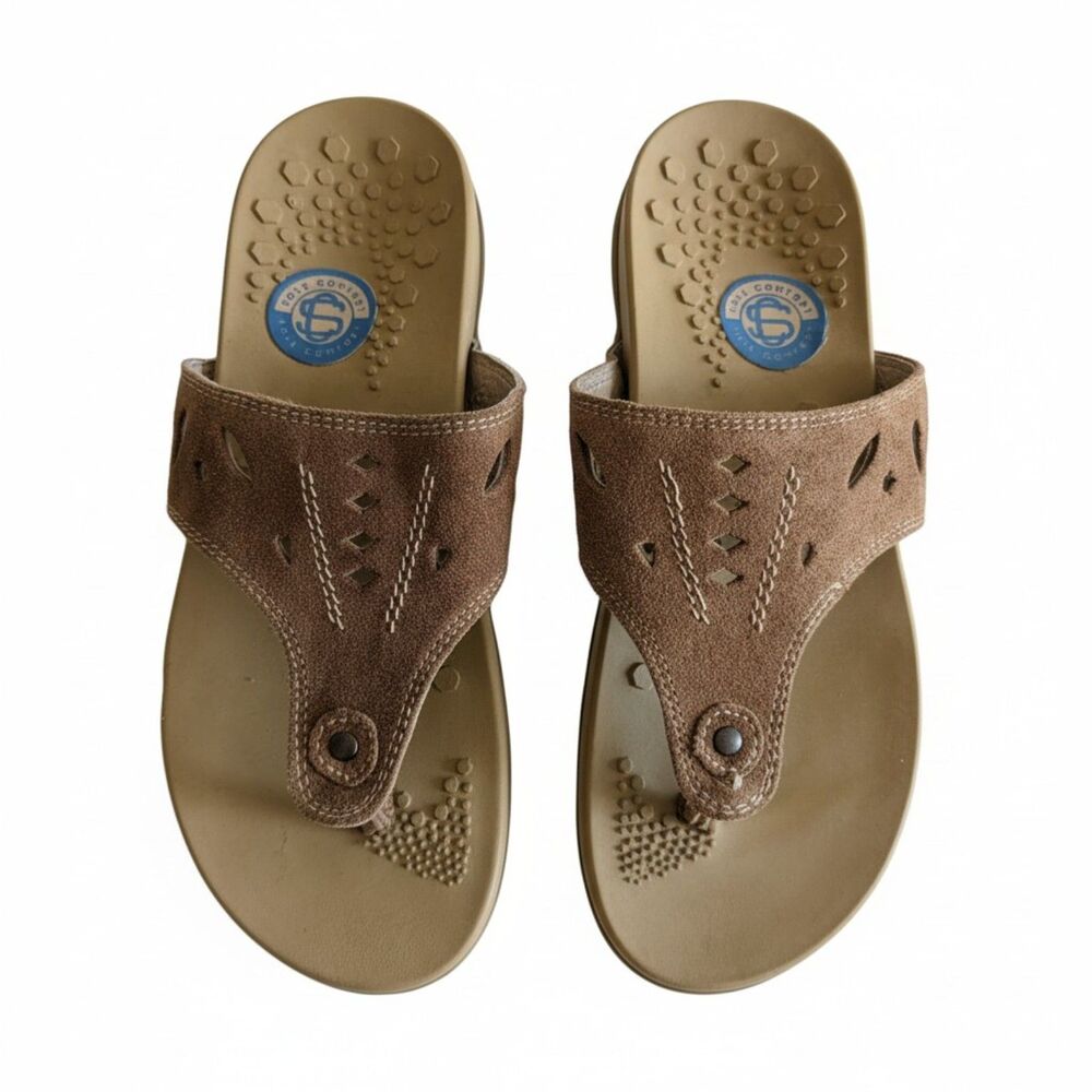 Sole Comfort Size 6 Brown Leather Thong Sandals Cutout Comfort Shoes